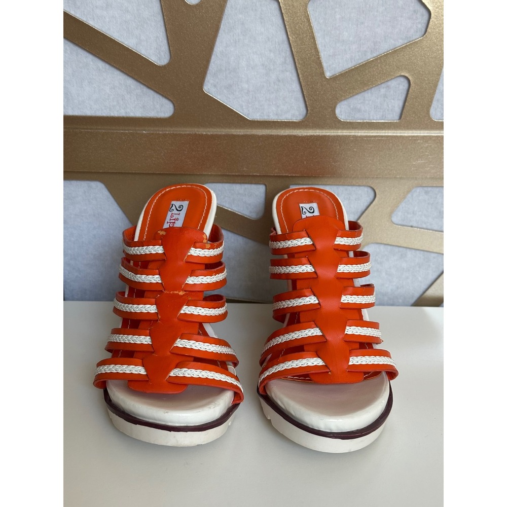 Vintage 2 Lips Too Y2K Umbre Orange White Strappy Espadrille Wedge Sandals 6.5 - Picture 4 of 7